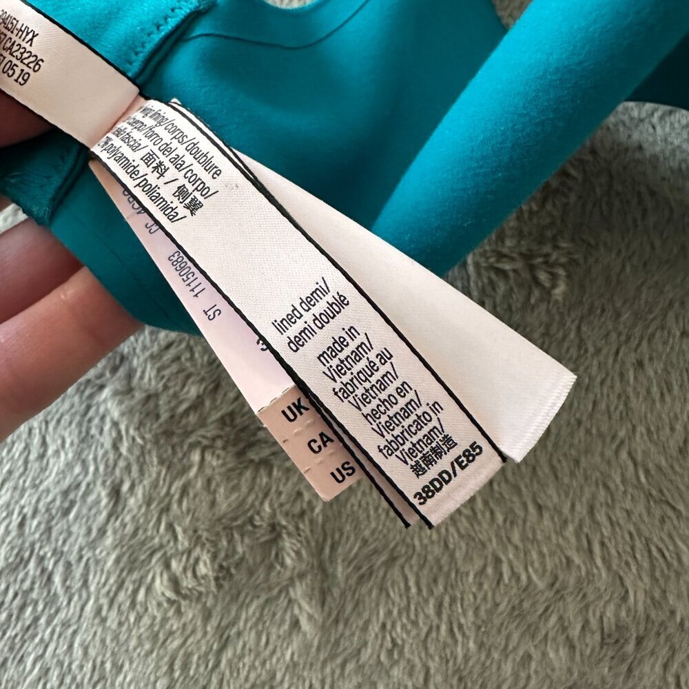 NWT Victoria's Secret 38DD Underwire Lined Demi Bra Turquoise Teal Blue - Picture 4 of 4